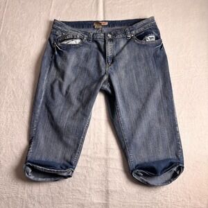 Y2K Elite Capri Jeans Women's Size‎ 17/18 Blue Denim Embroidered Pocket Mid Rise